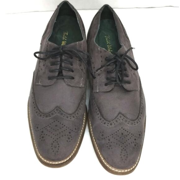 Todd Welsh Men's Brogues Wingtip Oxfords 10 grey vegan suede - Picture 2 of 9